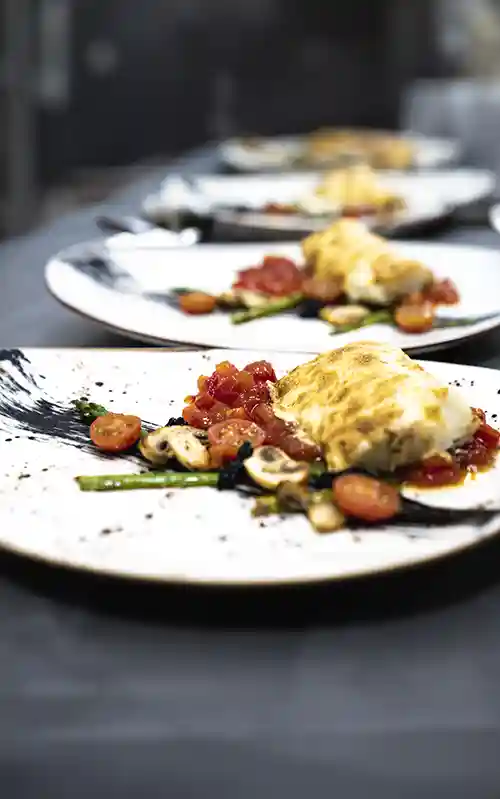 Plato navideño de lomo de bacalao gratinado